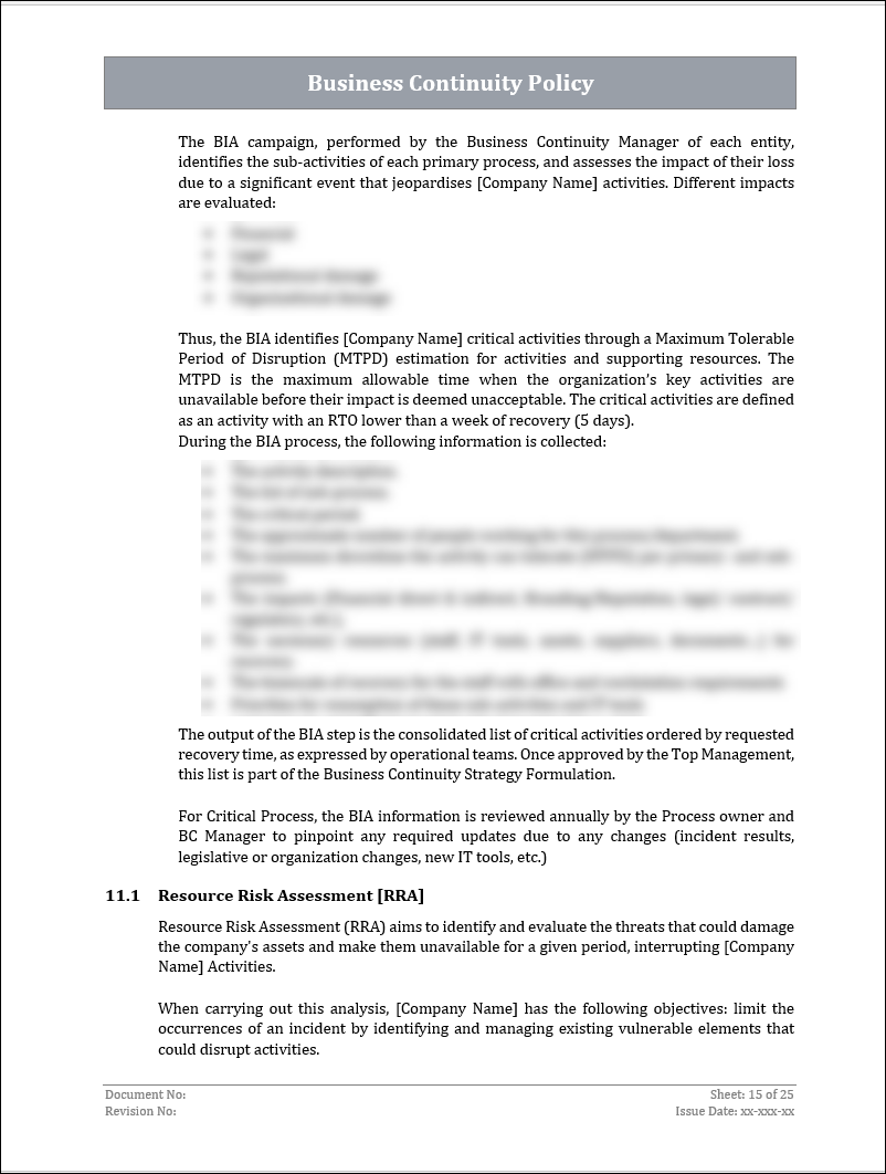 ISO 22301 Documentation Toolkit