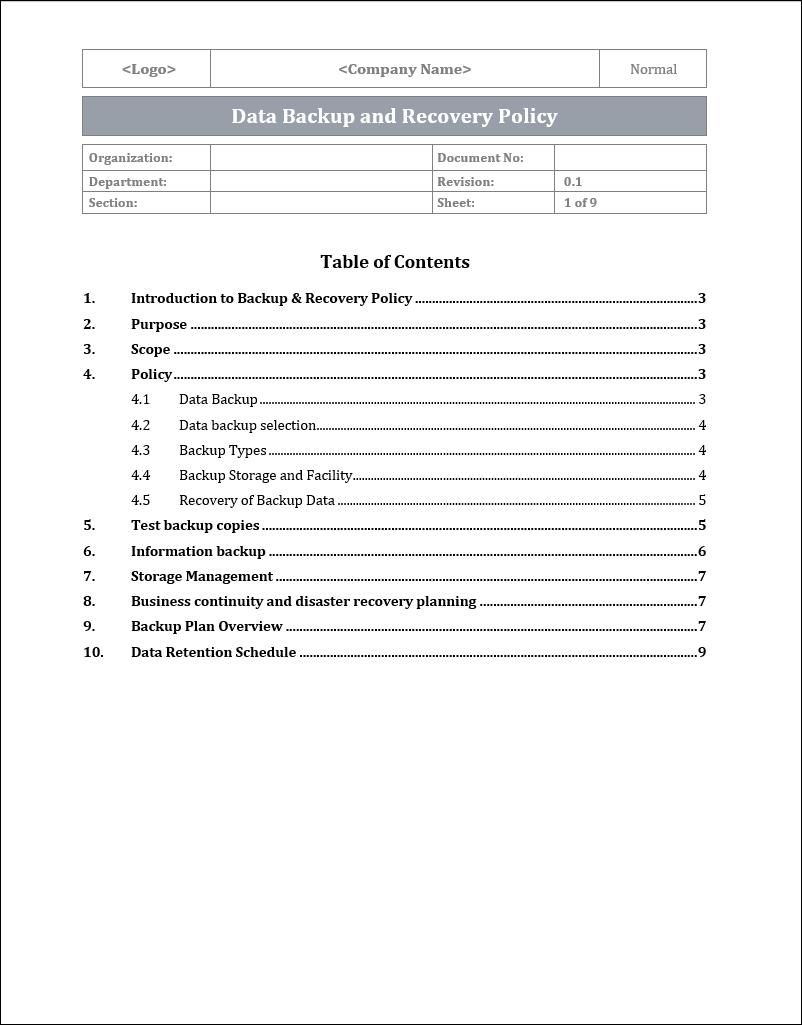 ISO 22301 Documentation Toolkit