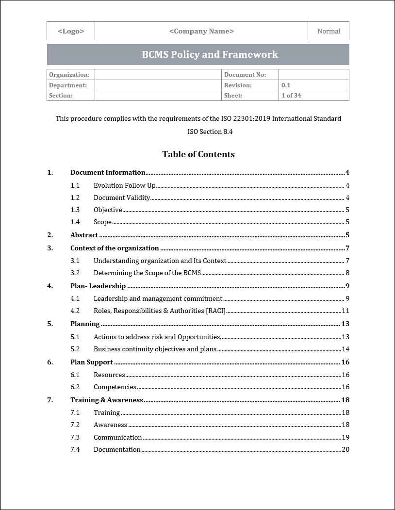 ISO 22301 Documentation Toolkit