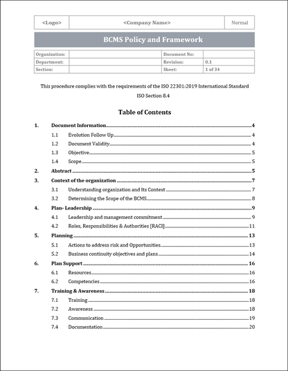 ISO 22301 Documentation Toolkit