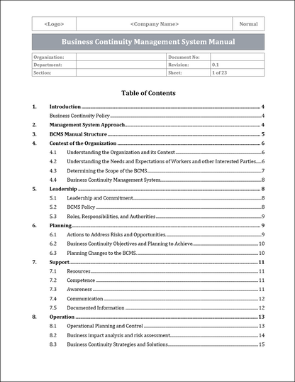 ISO 22301 Documentation Toolkit