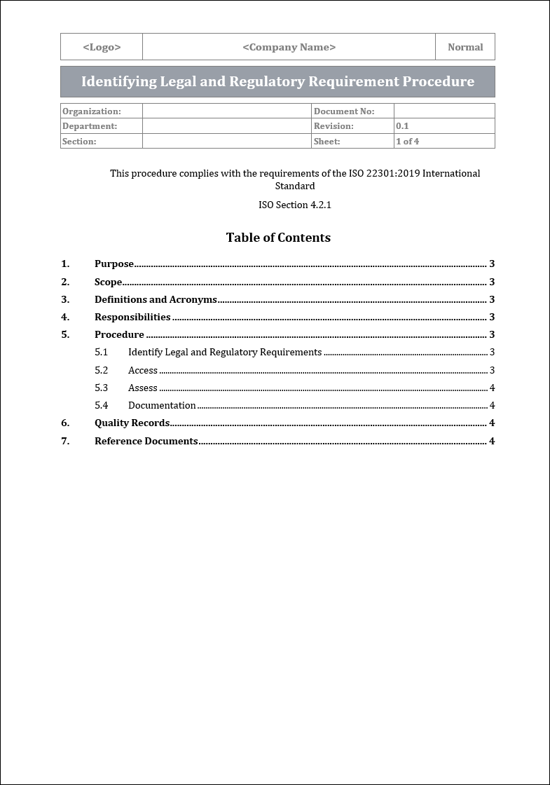 ISO 22301 Documentation Toolkit