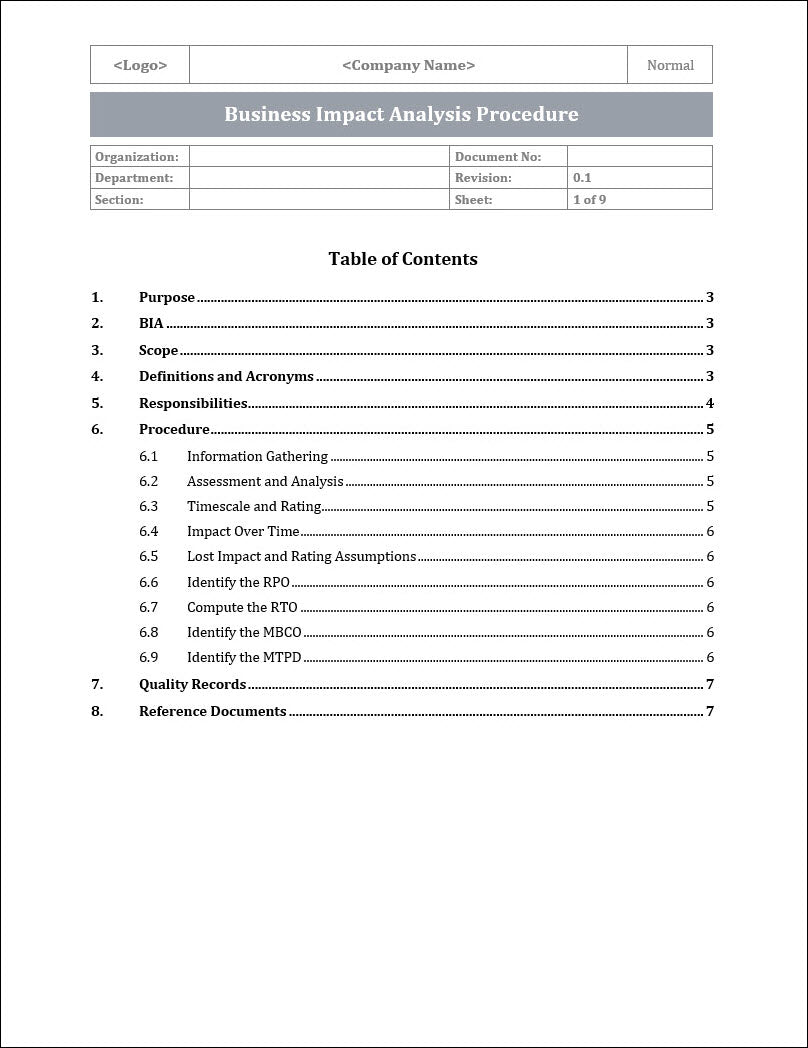 ISO 22301 Documentation Toolkit