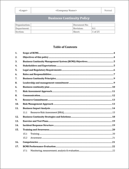 ISO 22301 Documentation Toolkit