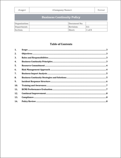 ISO 22301 Documentation Toolkit