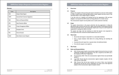 GDPR Data Subject Requests Communication Register Template