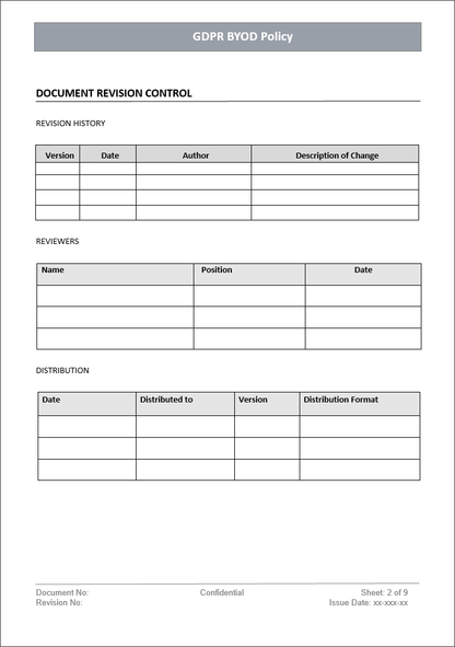 GDPR Byod Policy Template