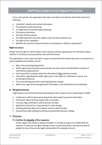 GDPR Data Subject Access Request Procedure Template