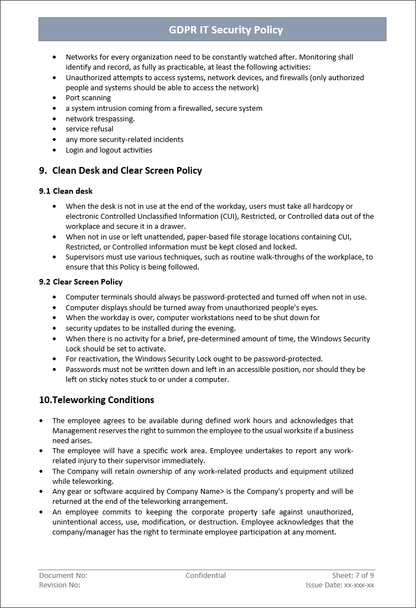 GDPR IT Security Policy Template