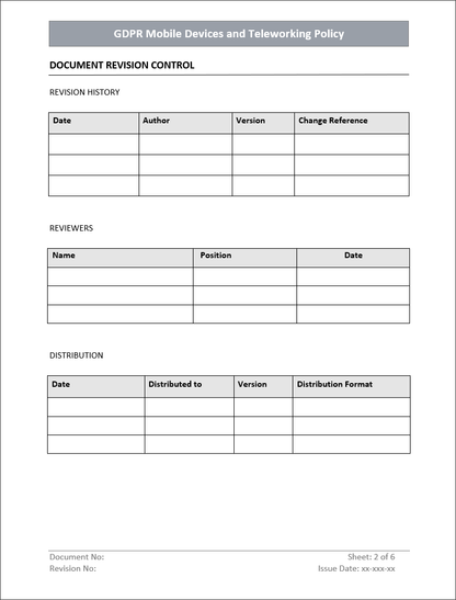 GDPR Mobile Devices and Teleworking Policy Template