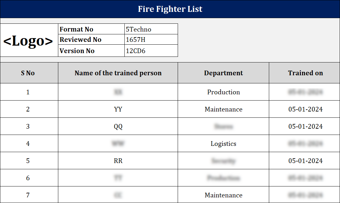  Fire Fighter List Template