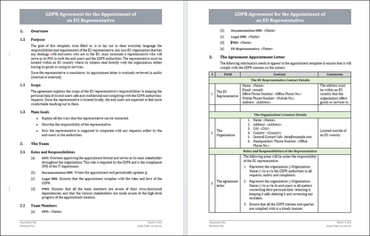 GDPR Agreement for the Appointment of an EU Representative Template