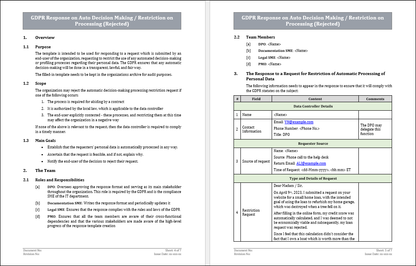 GDPR Response on Auto Decision Making/ Restriction Processing (Rejected) Template