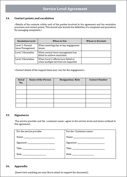 Service Level agreement Template, Service Level agreement