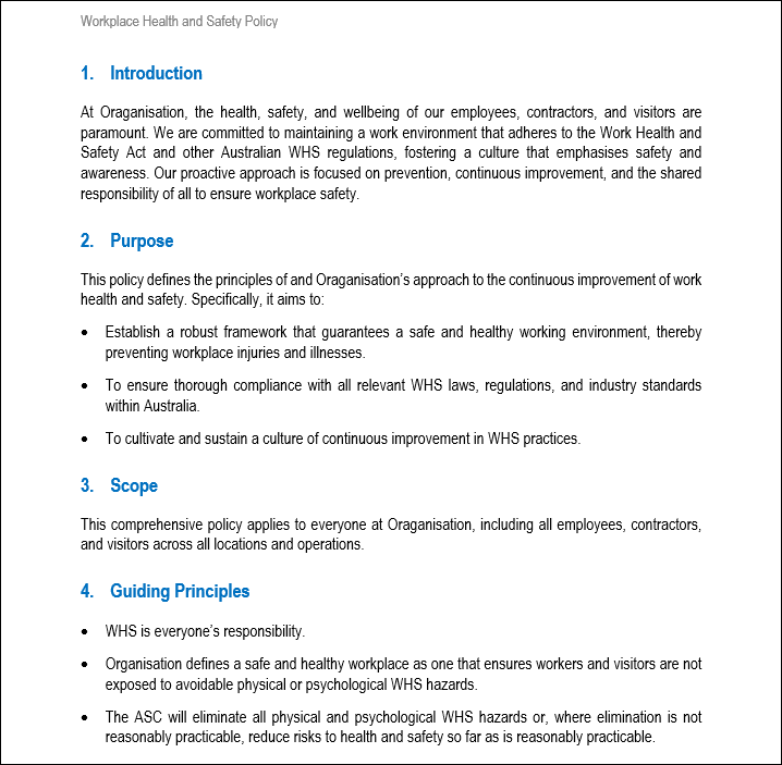 Workplace Health and Safety Policy