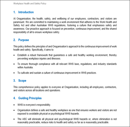 Workplace Health and Safety Policy