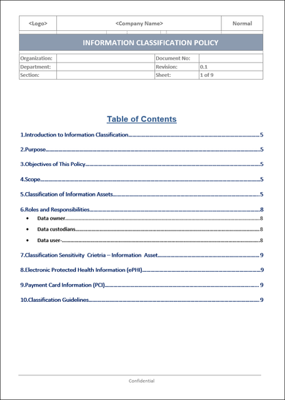 information classification policy, information classification